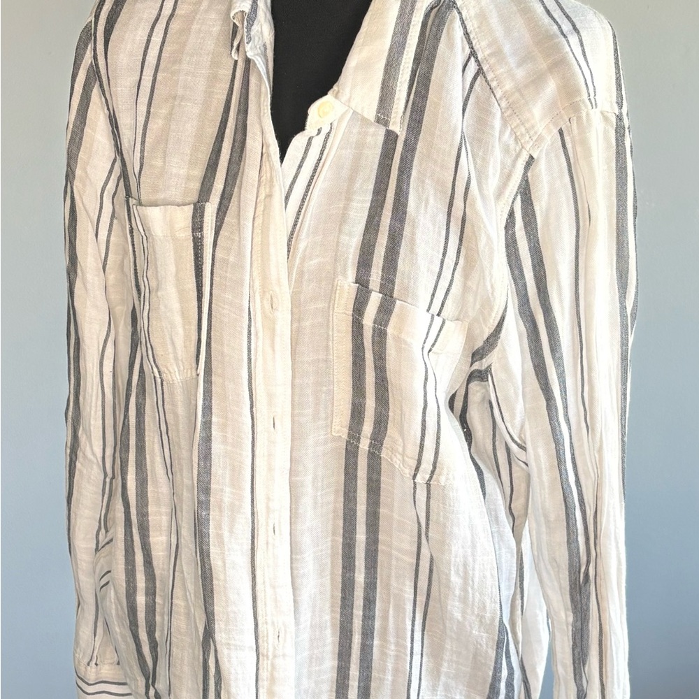 Lucky Brand White Button-Down Shirt with Gray Stripes